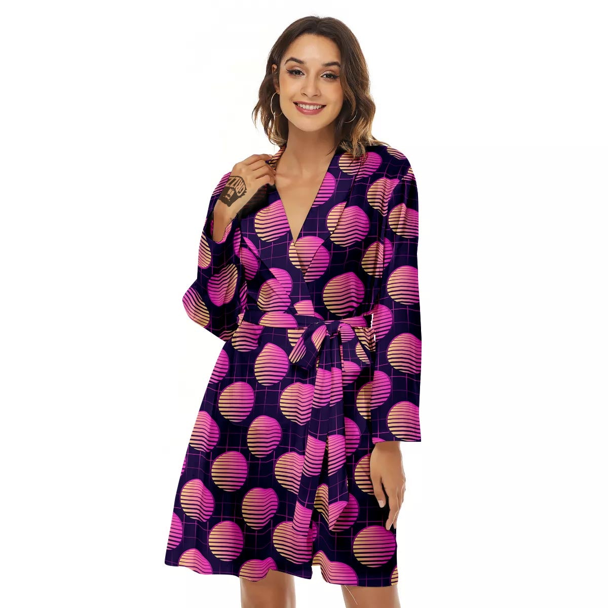 Sunset Retrowave Print Pattern Women's Robe-grizzshop