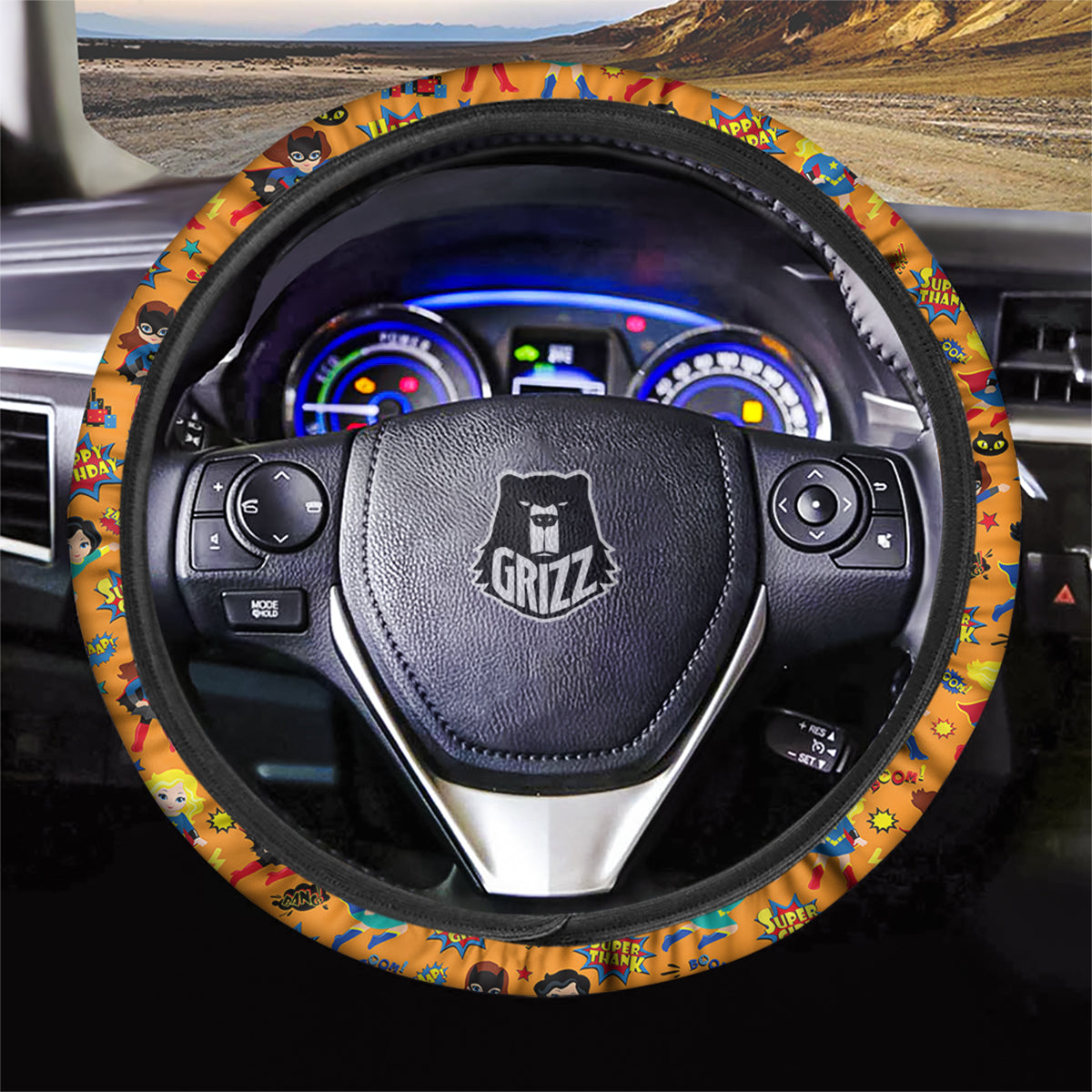 Superhero Girls Print Pattern Car Steering Wheel Cover-grizzshop
