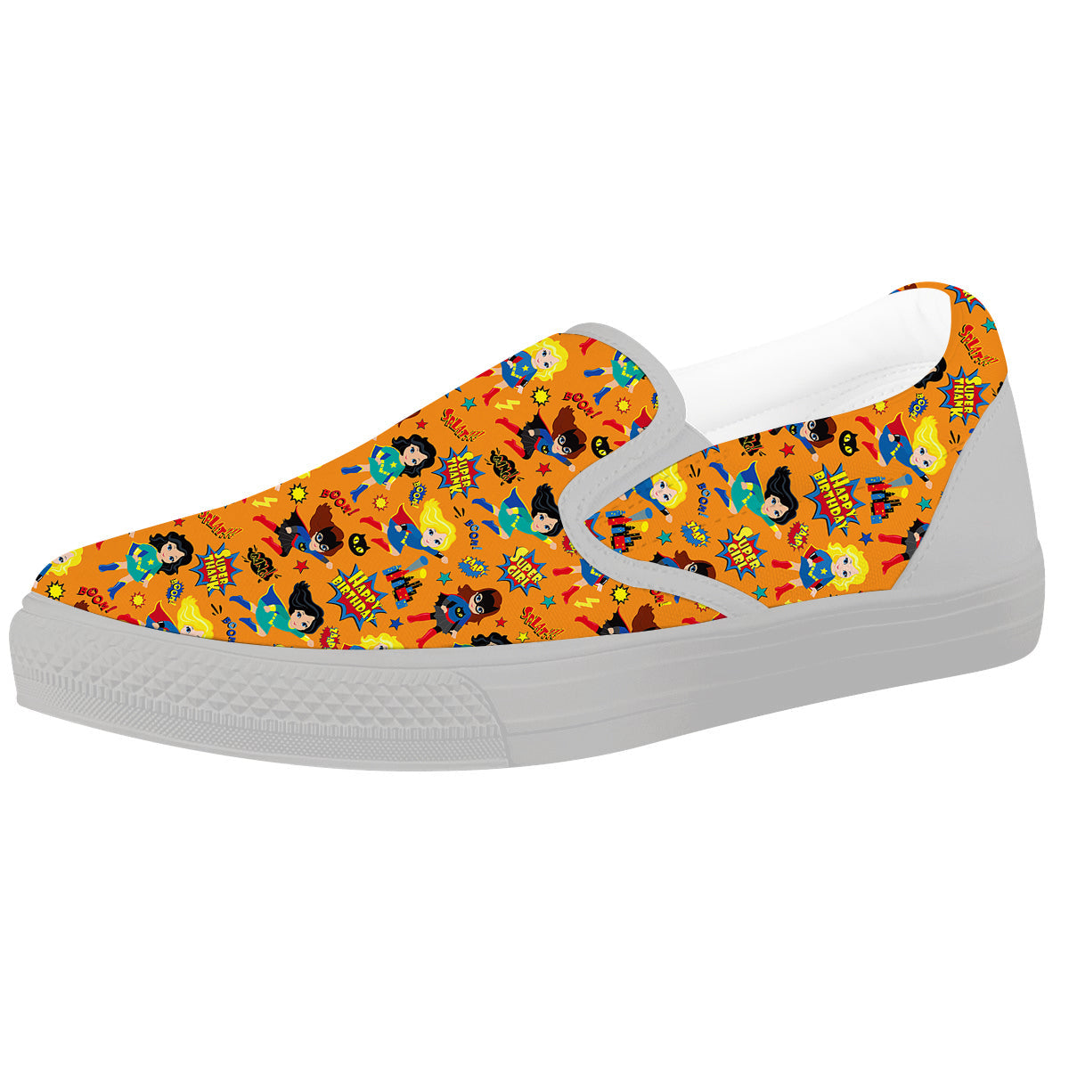 Superhero Girls Print Pattern White Slip On Shoes-grizzshop