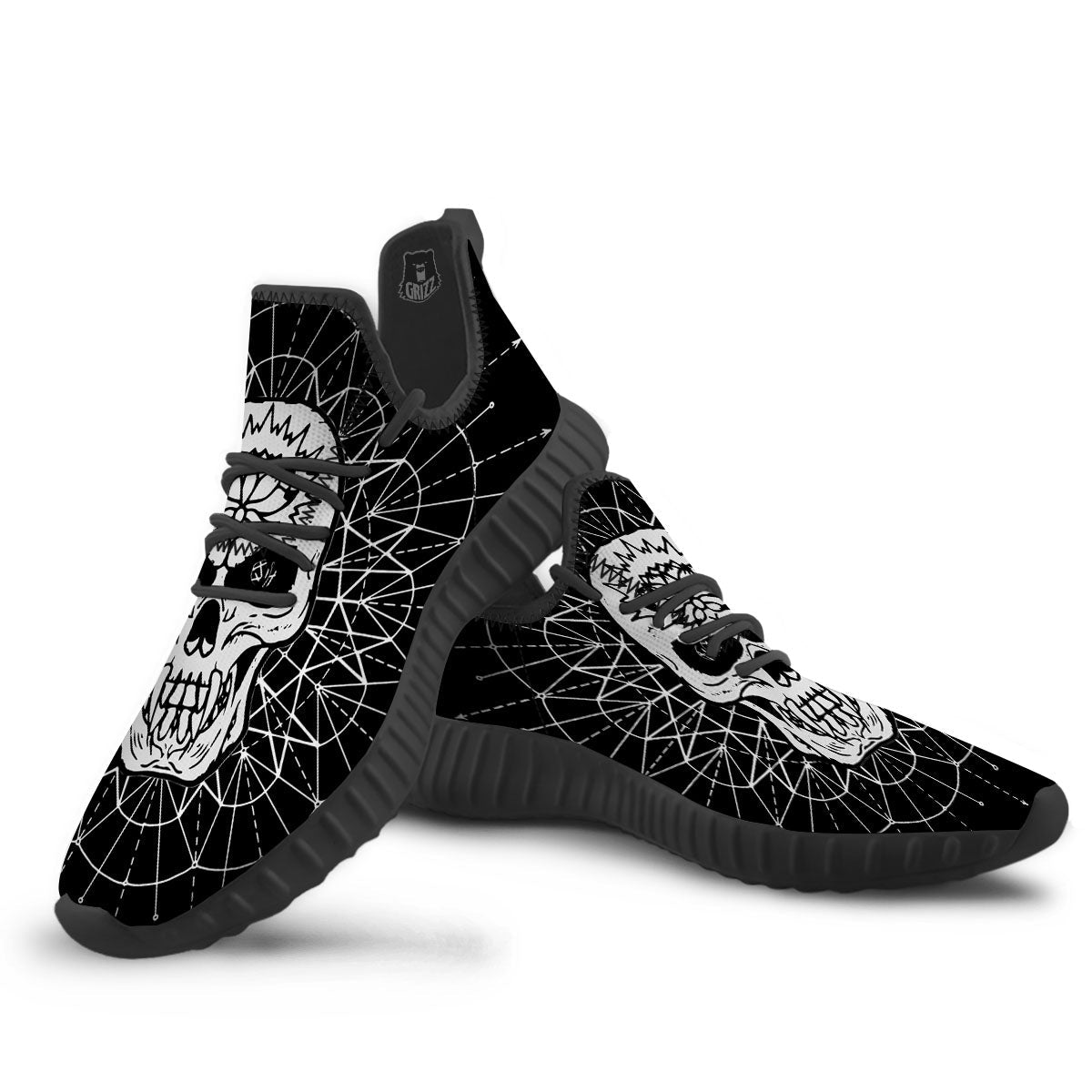 Supernatural Skull Wicca White And Black Print Black Walking Shoes-grizzshop