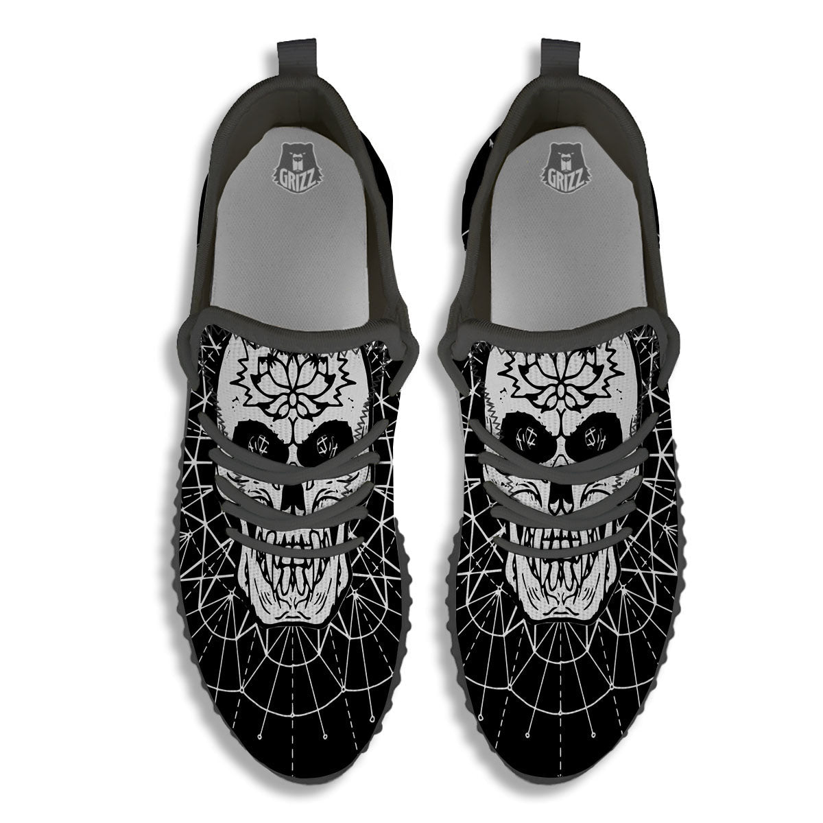 Supernatural Skull Wicca White And Black Print Black Walking Shoes-grizzshop