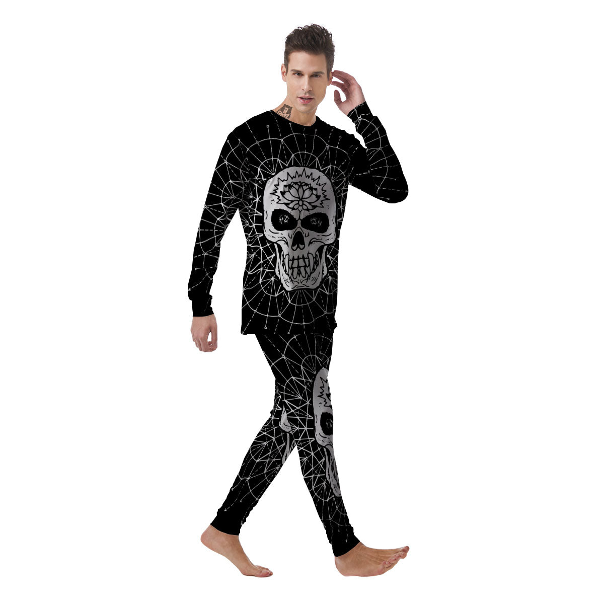 Supernatural Skull Wicca White And Black Print Men's Pajamas-grizzshop