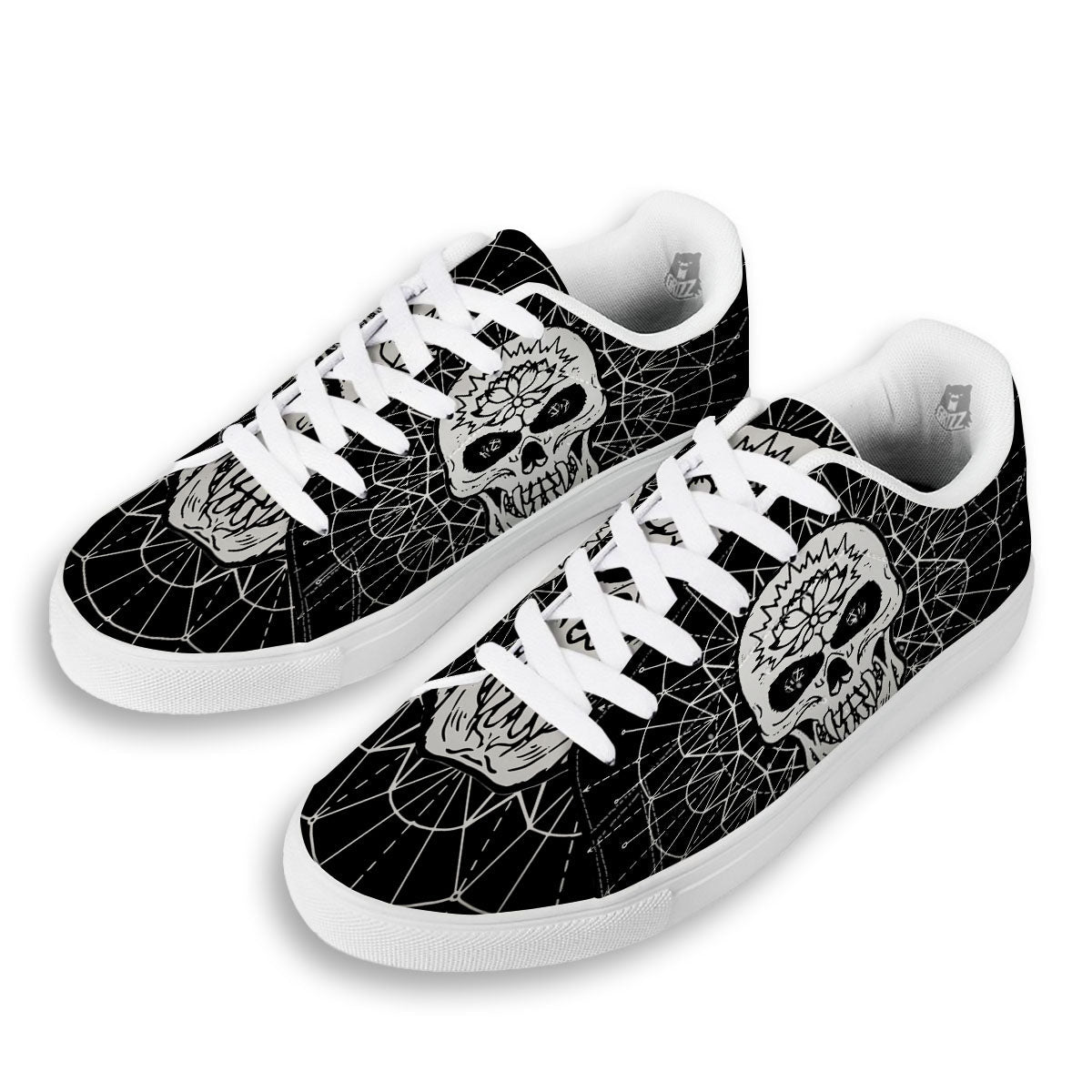 Supernatural Skull Wicca White And Black Print White Low Top Sneakers-grizzshop