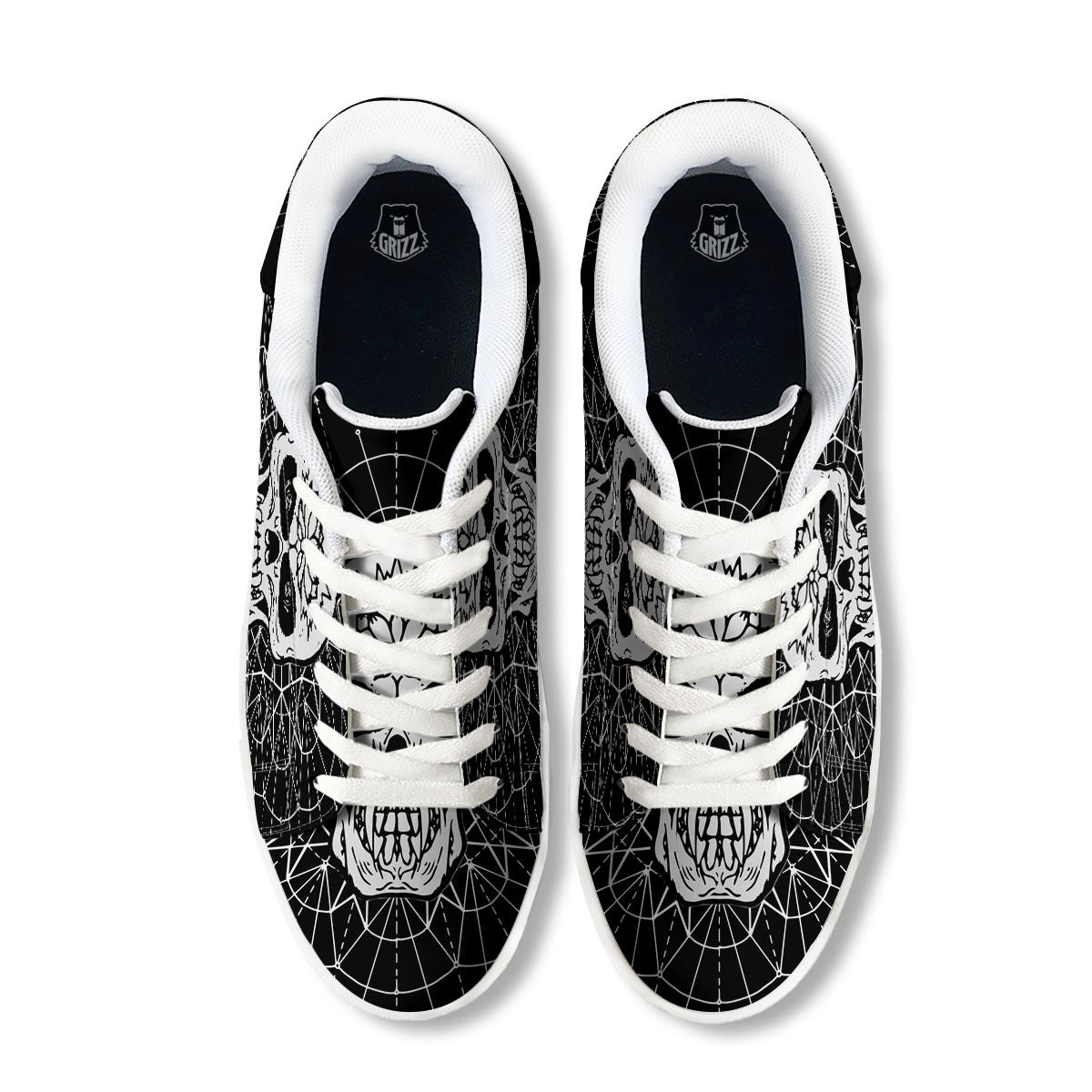 Supernatural Skull Wicca White And Black Print White Low Top Sneakers-grizzshop