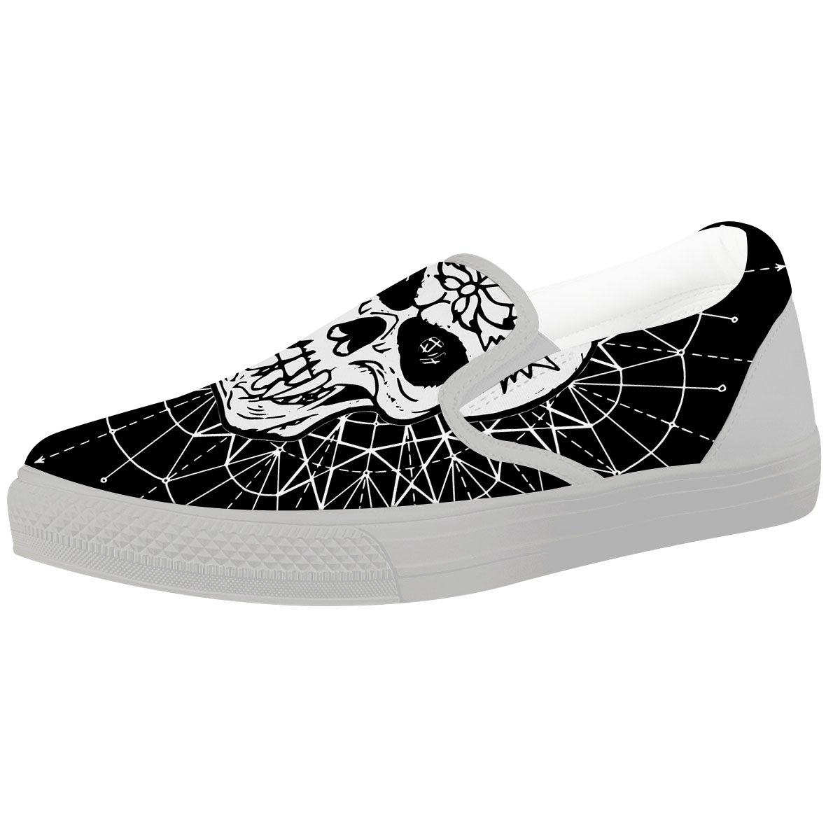 Supernatural Skull Wicca White And Black Print White Slip On Shoes-grizzshop