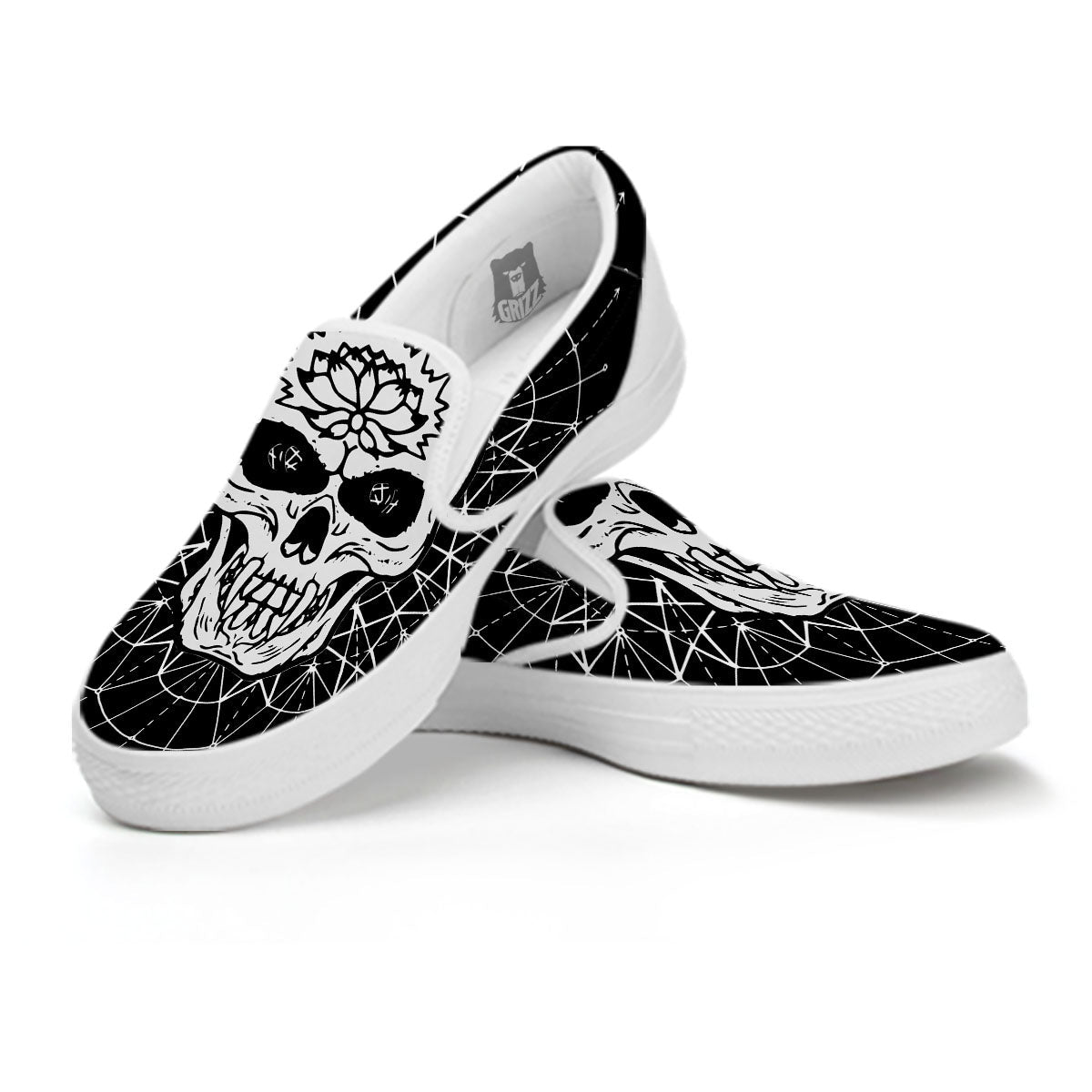 Supernatural Skull Wicca White And Black Print White Slip On Shoes-grizzshop