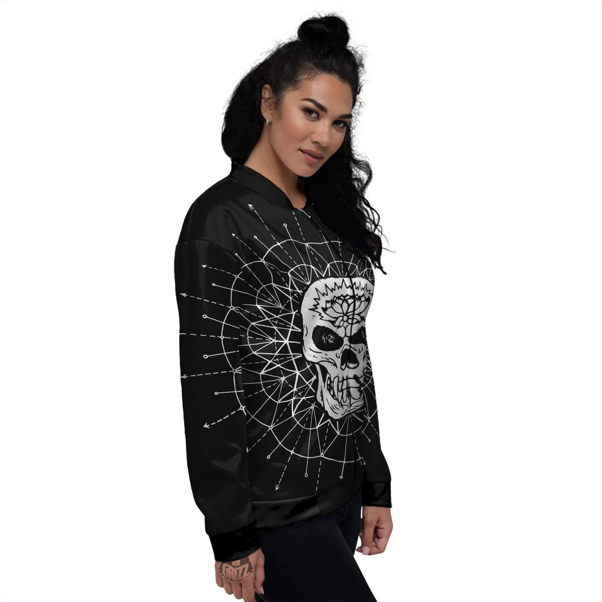 Supernatural Skull Wicca White And Black Print Women's Bomber Jacket-grizzshop