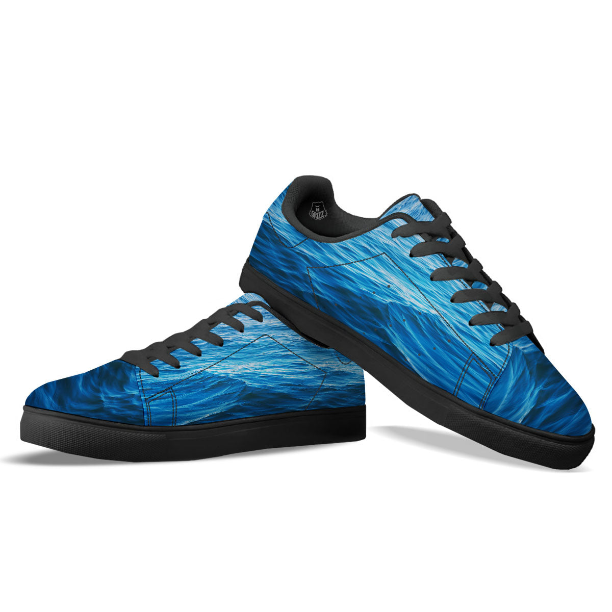 Surface Ocean Print Black Low Top Sneakers-grizzshop