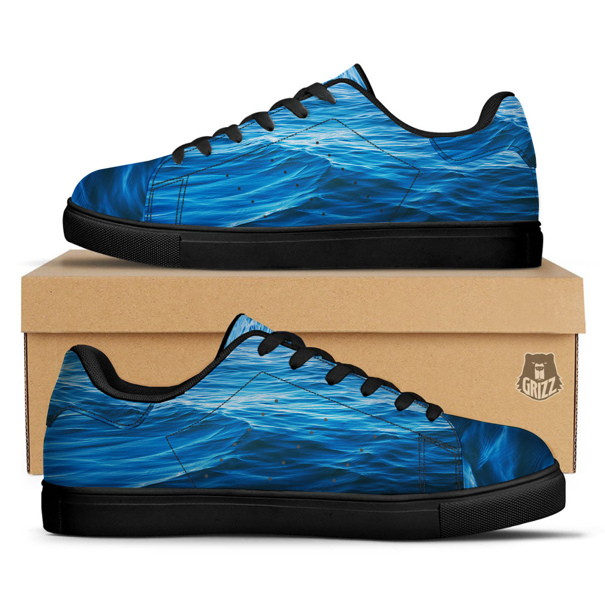 Surface Ocean Print Black Low Top Sneakers-grizzshop