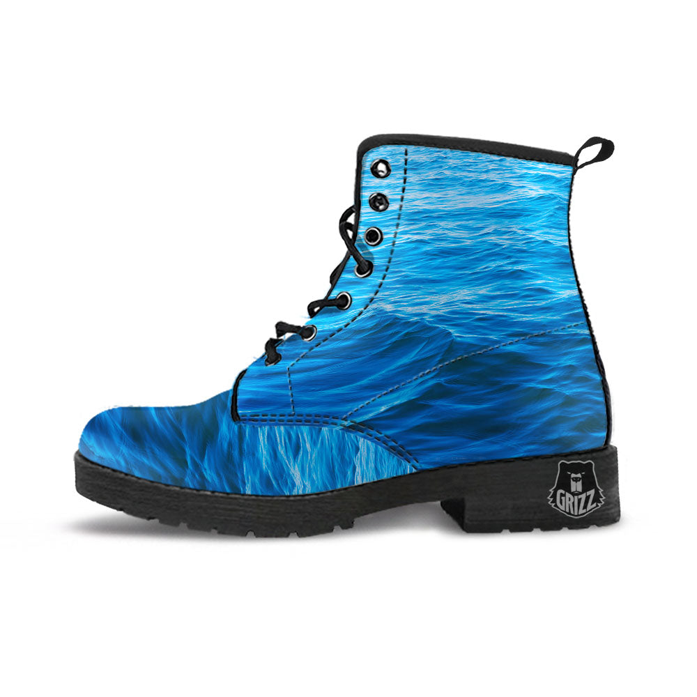 Surface Ocean Print Leather Boots-grizzshop