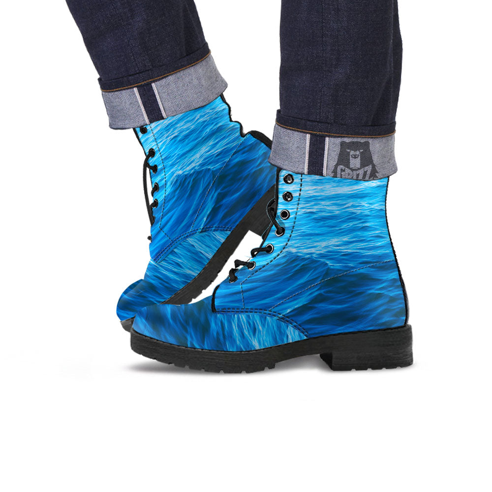Surface Ocean Print Leather Boots-grizzshop