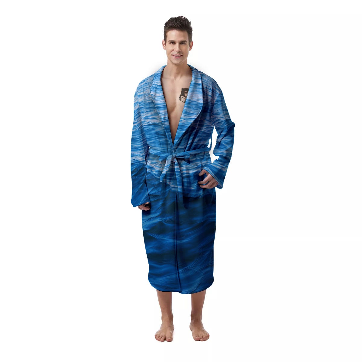 Surface Ocean Print Men's Robe-grizzshop