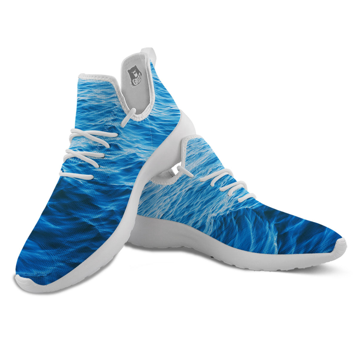 Surface Ocean Print White Athletic Shoes-grizzshop
