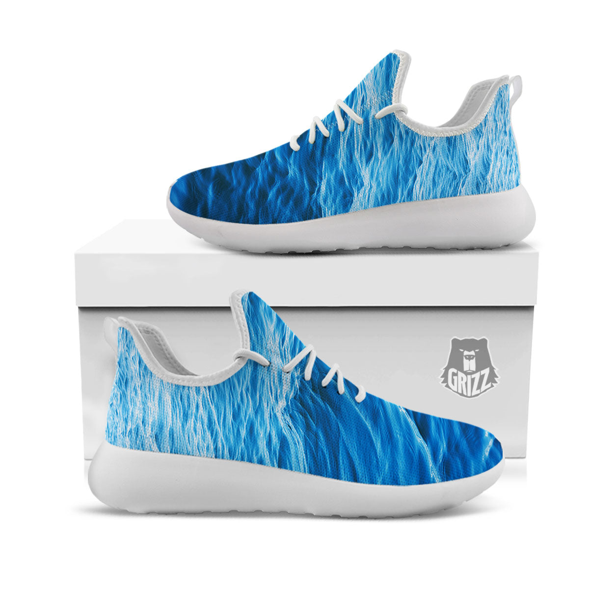 Surface Ocean Print White Athletic Shoes-grizzshop