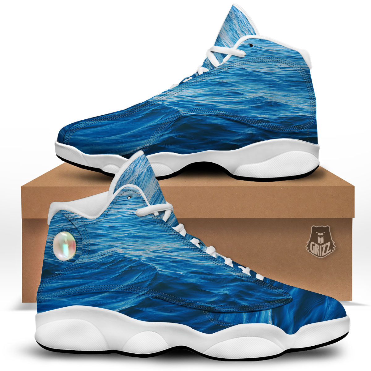 Surface Ocean Print White Basketball Shoes-grizzshop