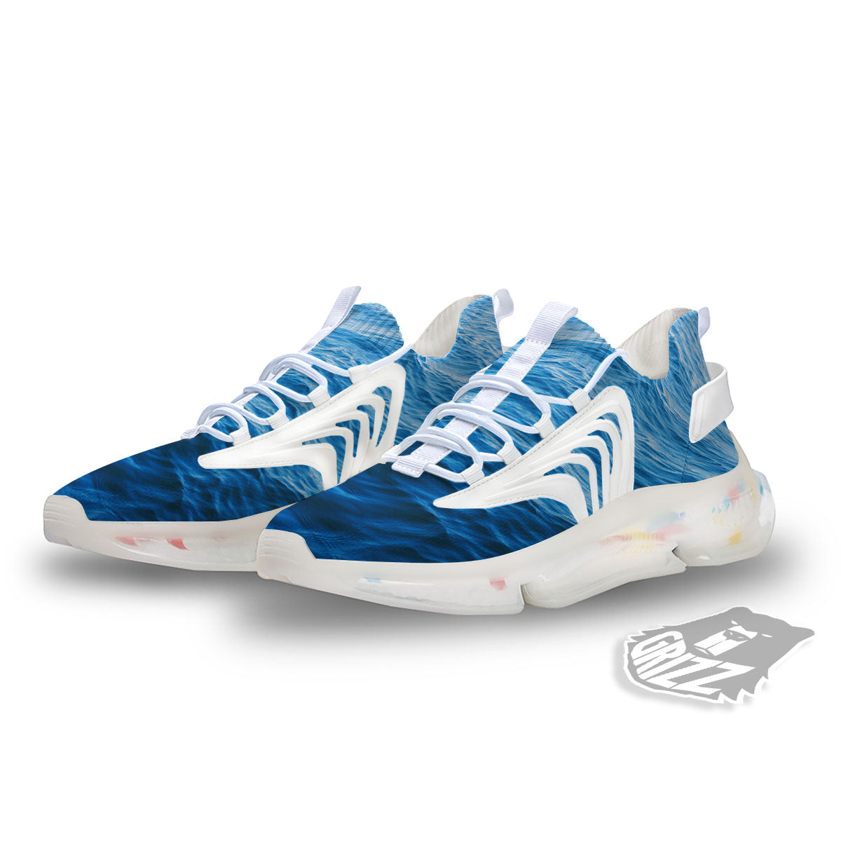 Surface Ocean Print White Gym Shoes-grizzshop