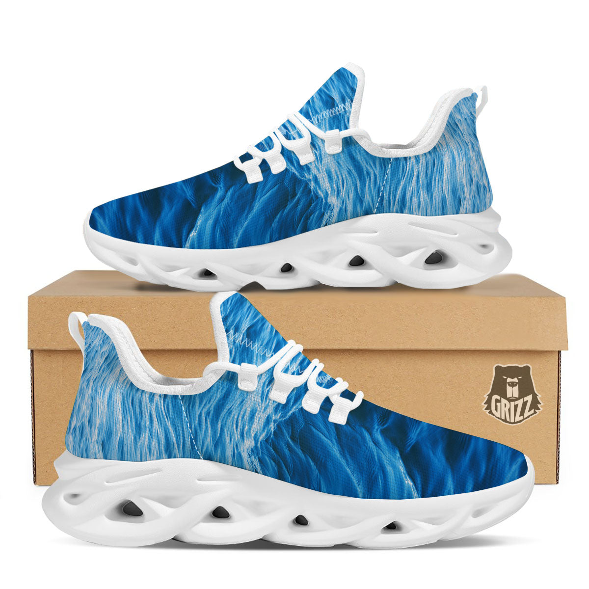 Surface Ocean Print White Running Shoes-grizzshop