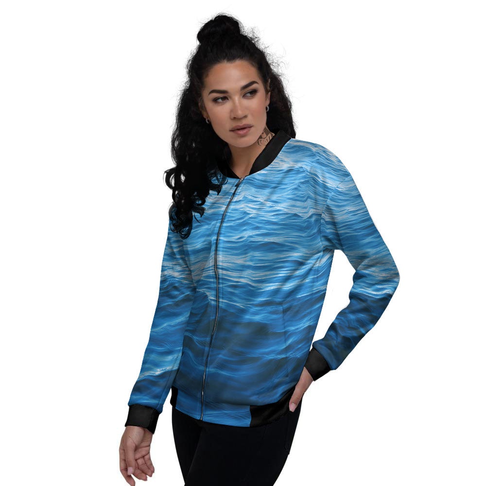 Surface Ocean Print Women's Bomber Jacket-grizzshop