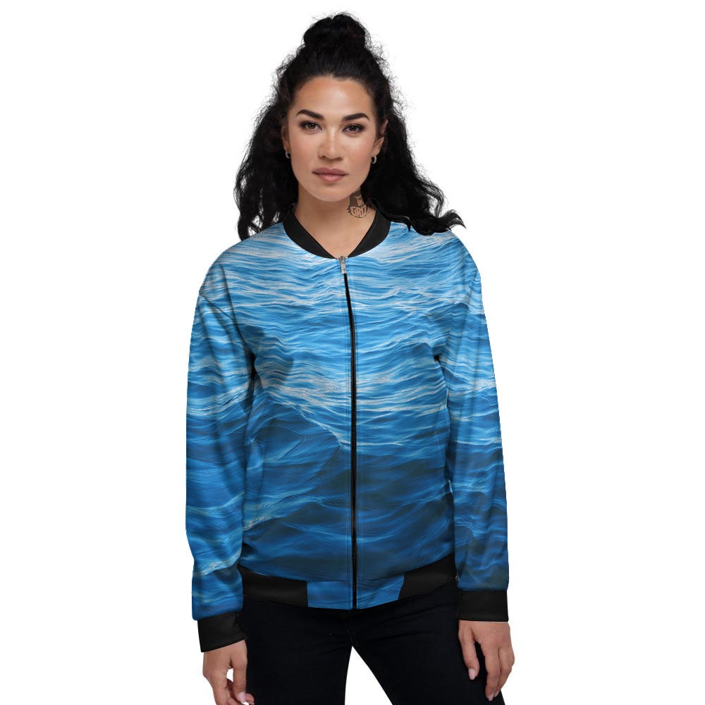 Surface Ocean Print Women's Bomber Jacket-grizzshop