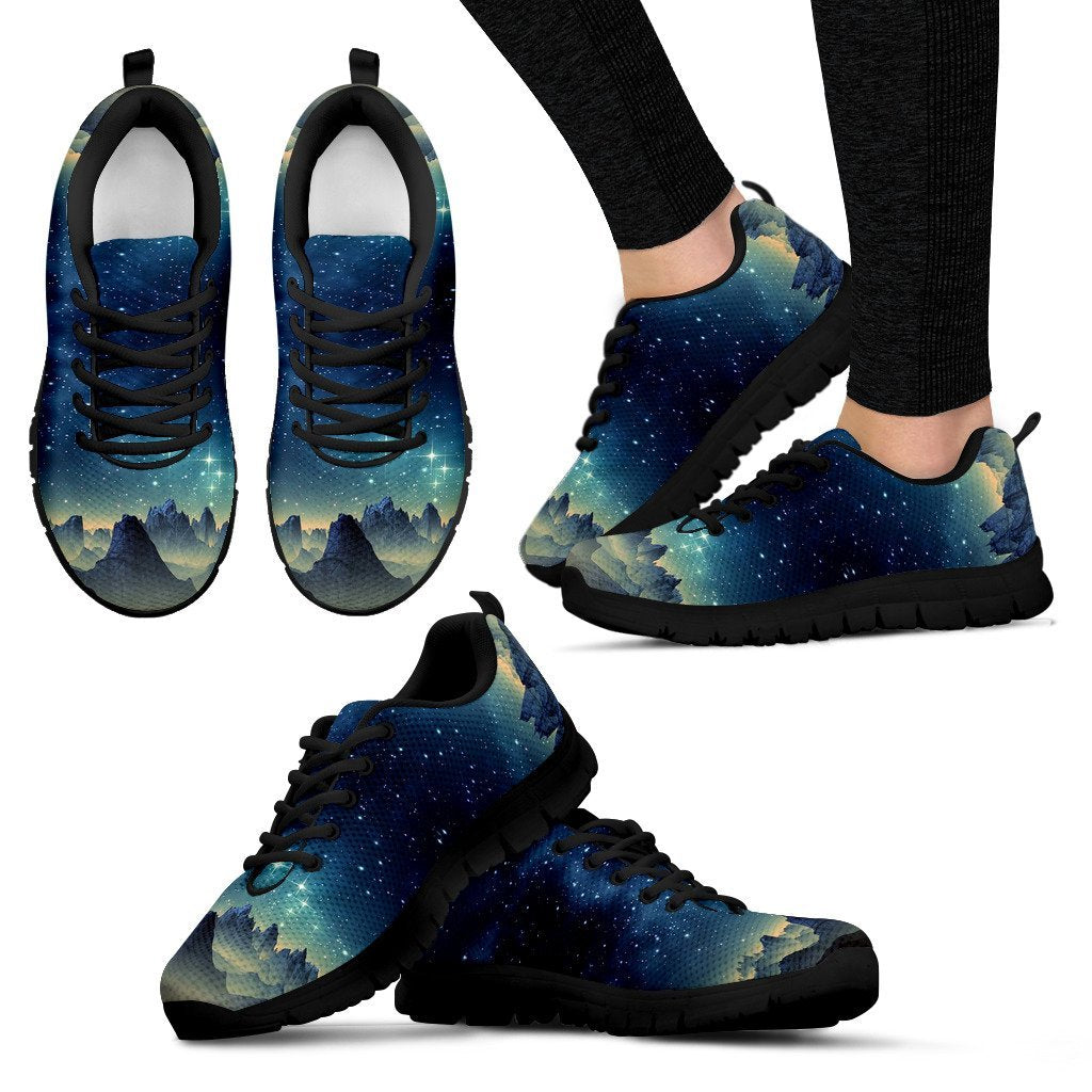 Surface Planet Galaxy Space Print Black Sneaker Shoes For Men Women-grizzshop