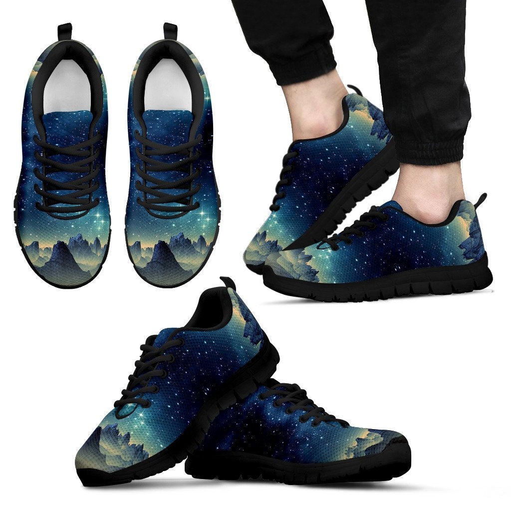 Surface Planet Galaxy Space Print Black Sneaker Shoes For Men Women-grizzshop