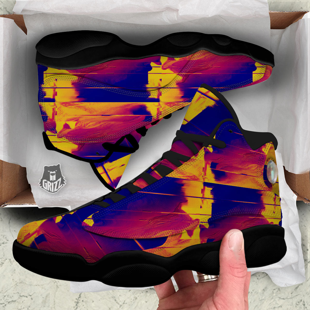 Surface Psychedelic Print Pattern Black Basketball Shoes-grizzshop