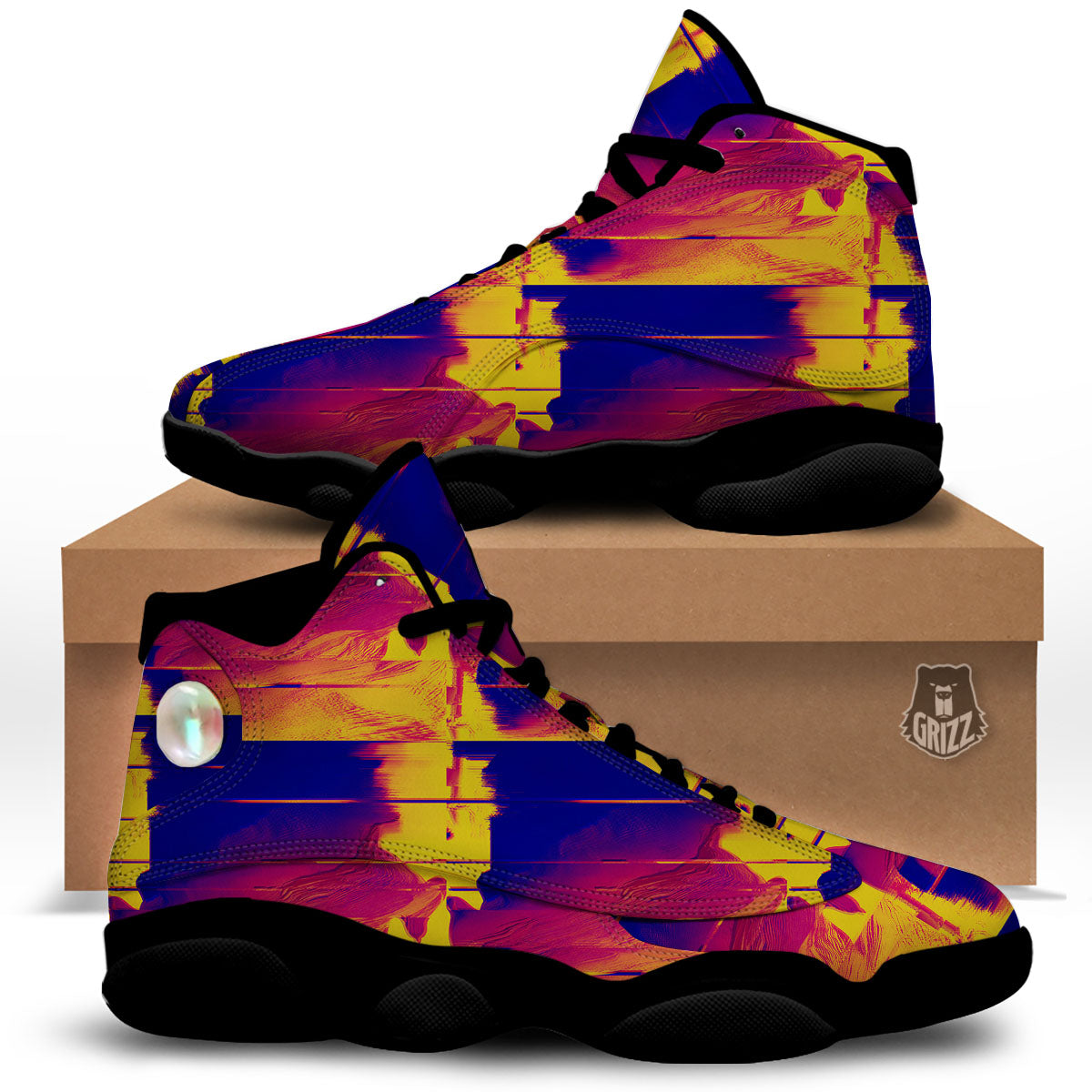 Surface Psychedelic Print Pattern Black Basketball Shoes-grizzshop