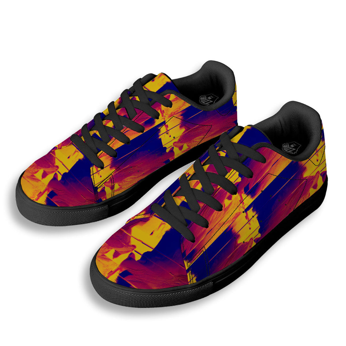 Surface Psychedelic Print Pattern Black Low Top Sneakers-grizzshop