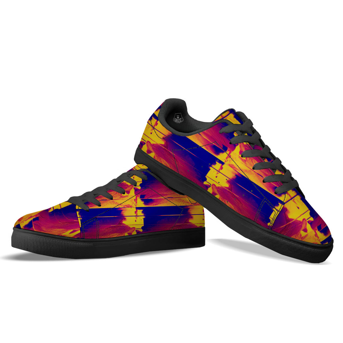Surface Psychedelic Print Pattern Black Low Top Sneakers-grizzshop