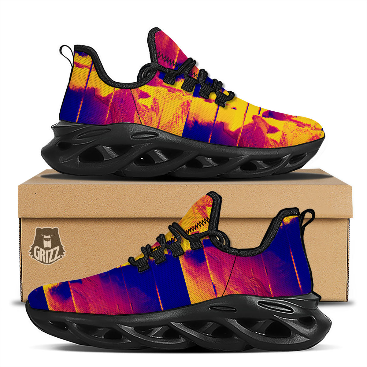 Surface Psychedelic Print Pattern Black Running Shoes-grizzshop