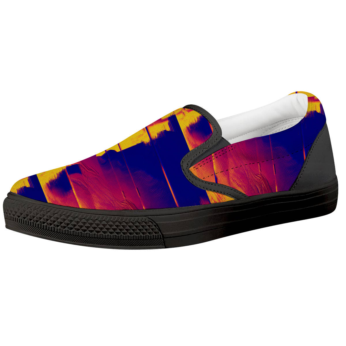 Surface Psychedelic Print Pattern Black Slip On Shoes-grizzshop