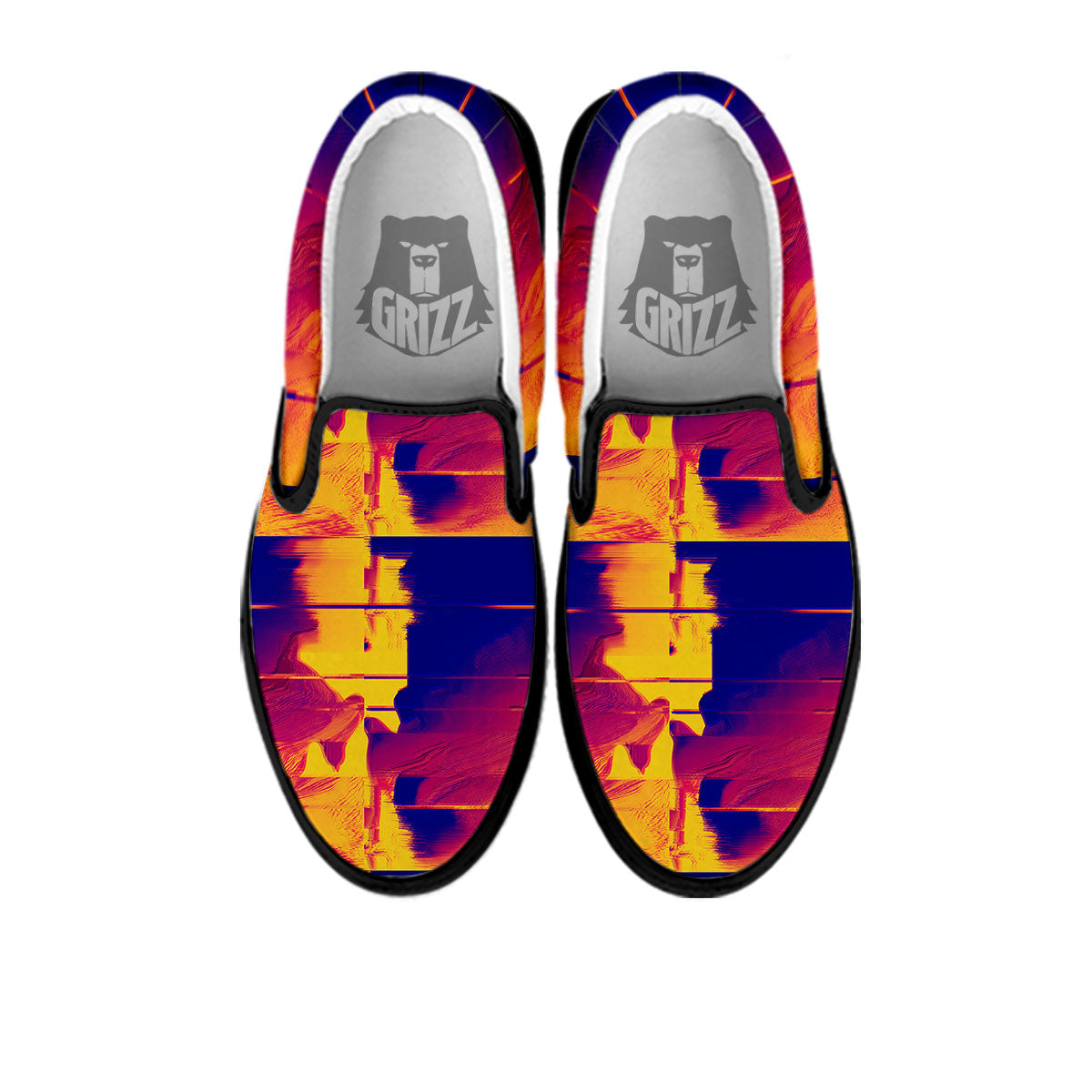 Surface Psychedelic Print Pattern Black Slip On Shoes-grizzshop
