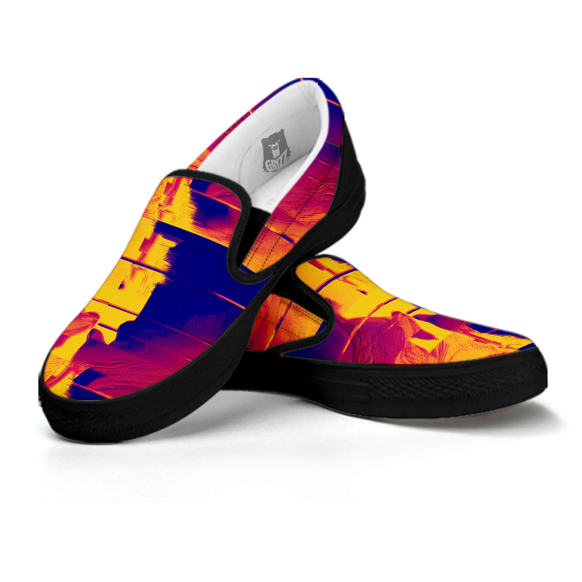 Surface Psychedelic Print Pattern Black Slip On Shoes-grizzshop