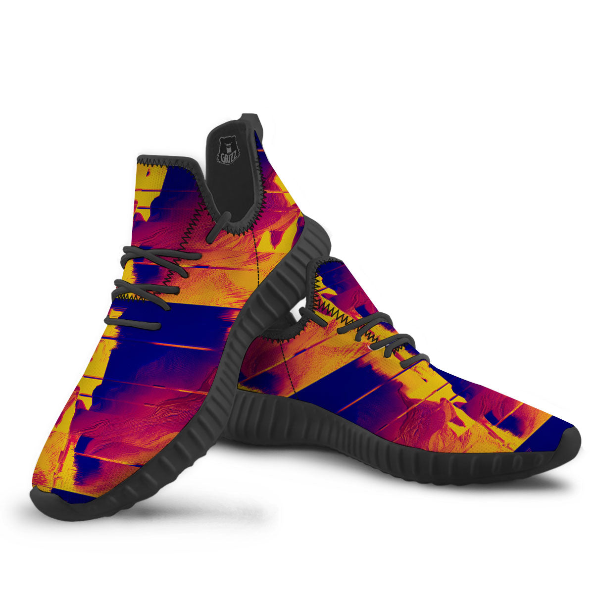 Surface Psychedelic Print Pattern Black Walking Shoes-grizzshop