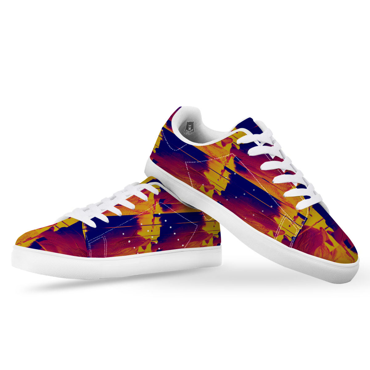 Surface Psychedelic Print Pattern White Low Top Sneakers-grizzshop