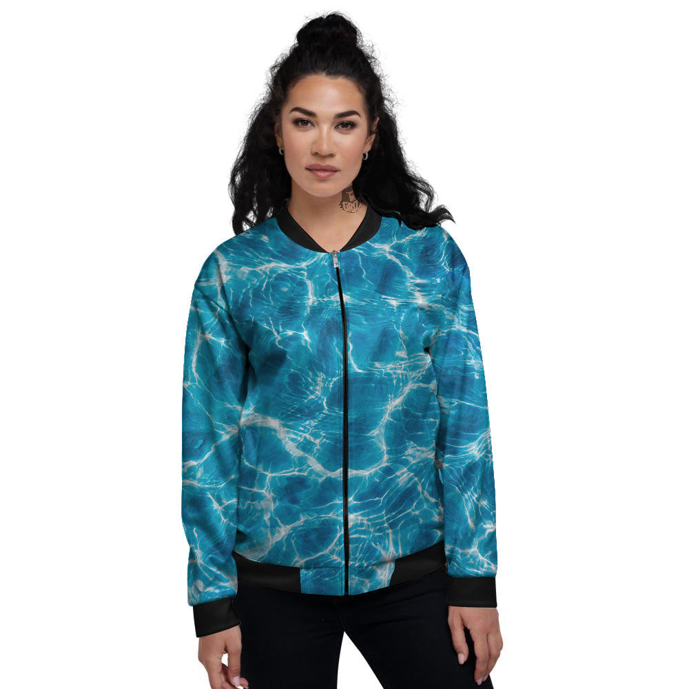 Surface Water Blue Print Women's Bomber Jacket-grizzshop