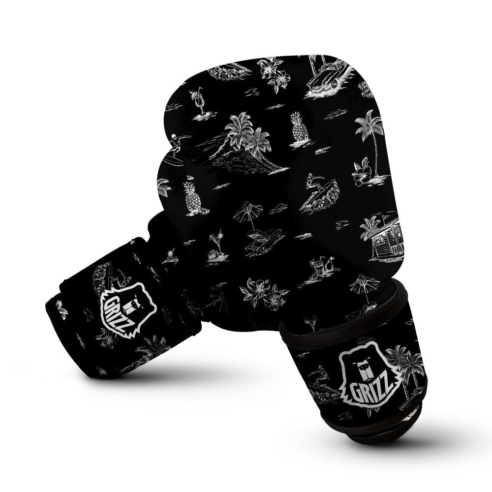 Surfing Black White Print Pattern Boxing Gloves-grizzshop