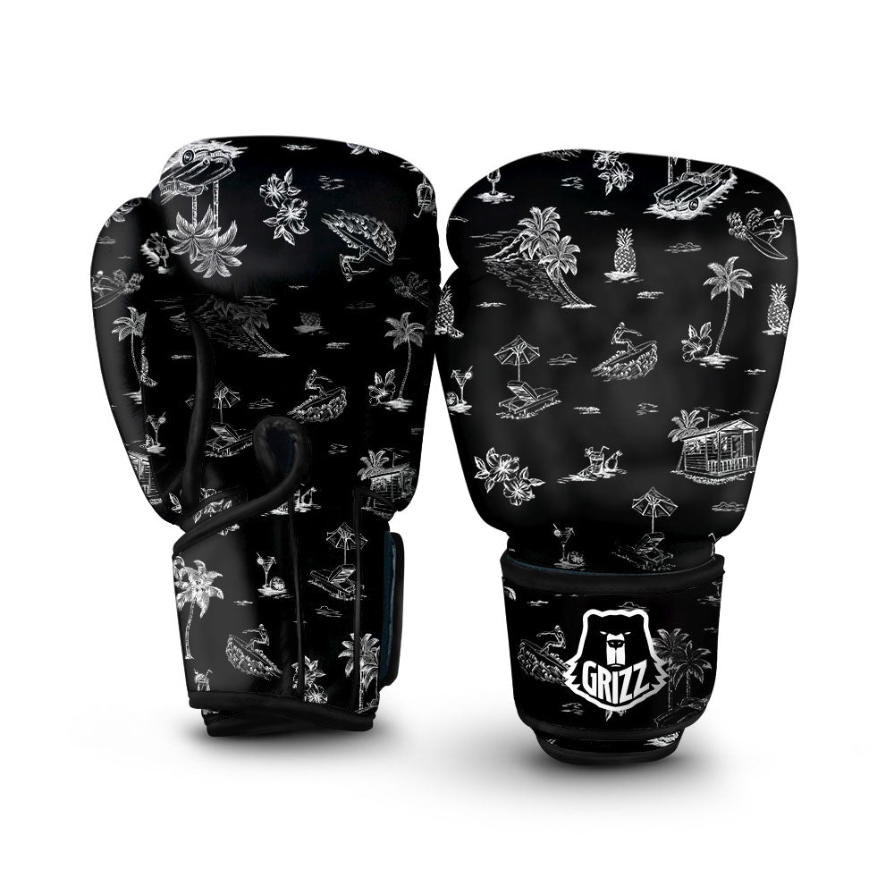 Surfing Black White Print Pattern Boxing Gloves-grizzshop