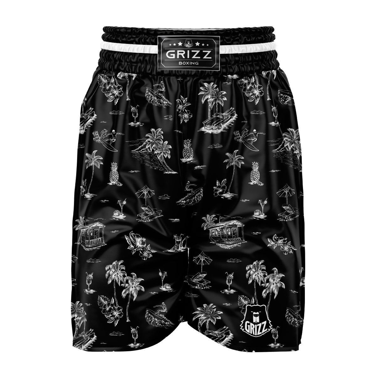 Surfing Black White Print Pattern Boxing Shorts-grizzshop
