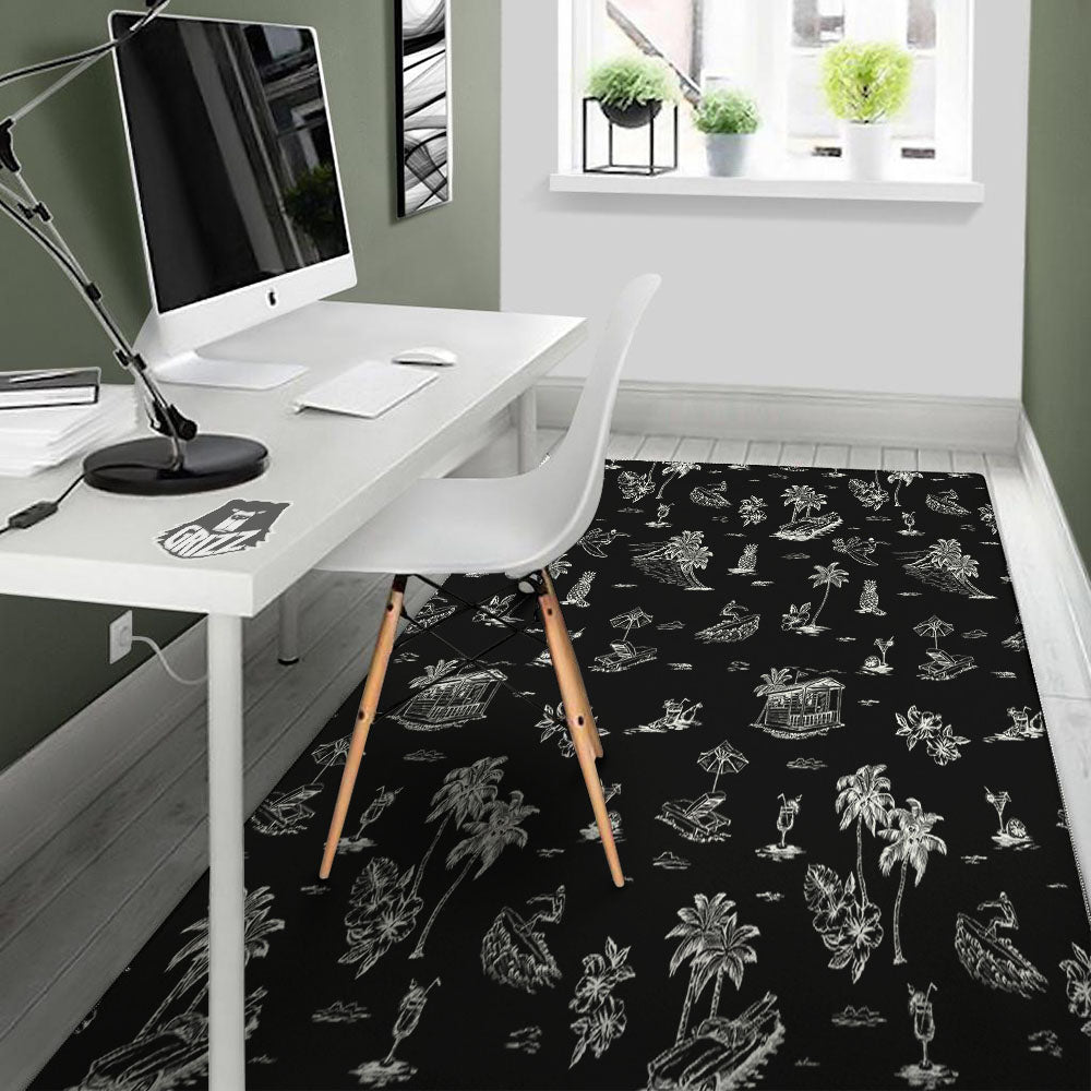Surfing Black White Print Pattern Floor Mat-grizzshop