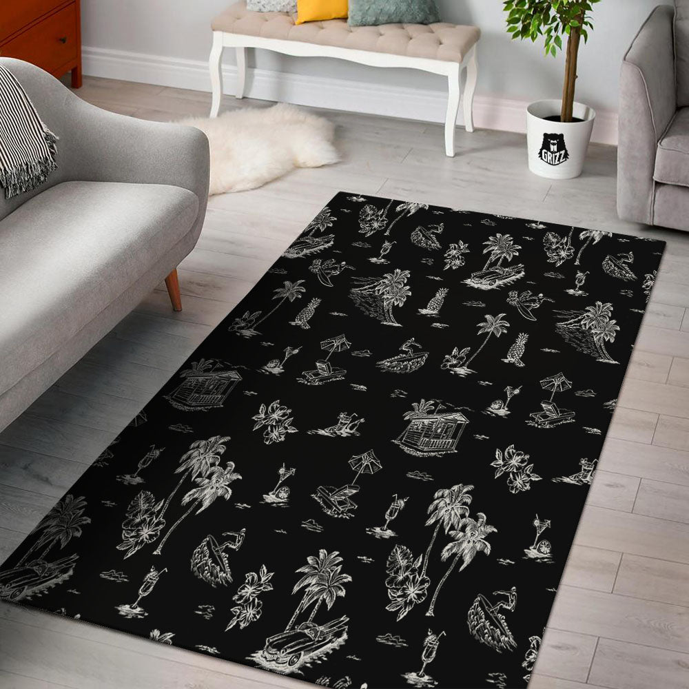 Surfing Black White Print Pattern Floor Mat-grizzshop
