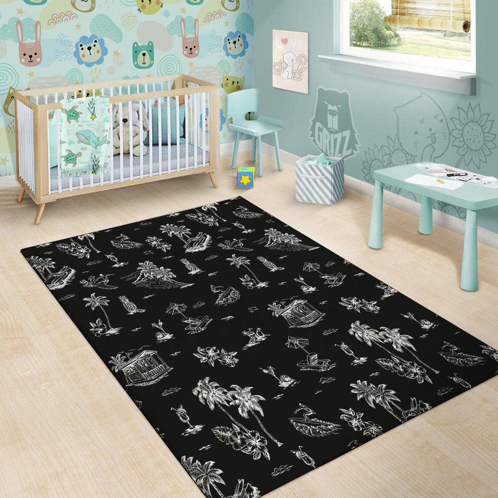 Surfing Black White Print Pattern Floor Mat-grizzshop