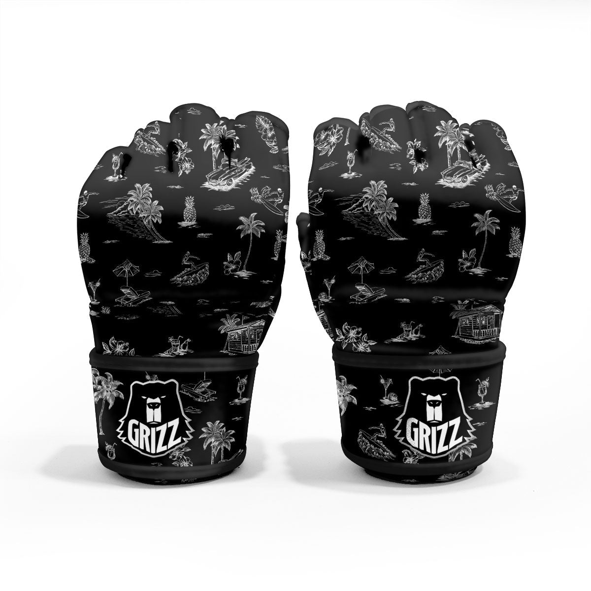 Surfing Black White Print Pattern MMA Gloves-grizzshop