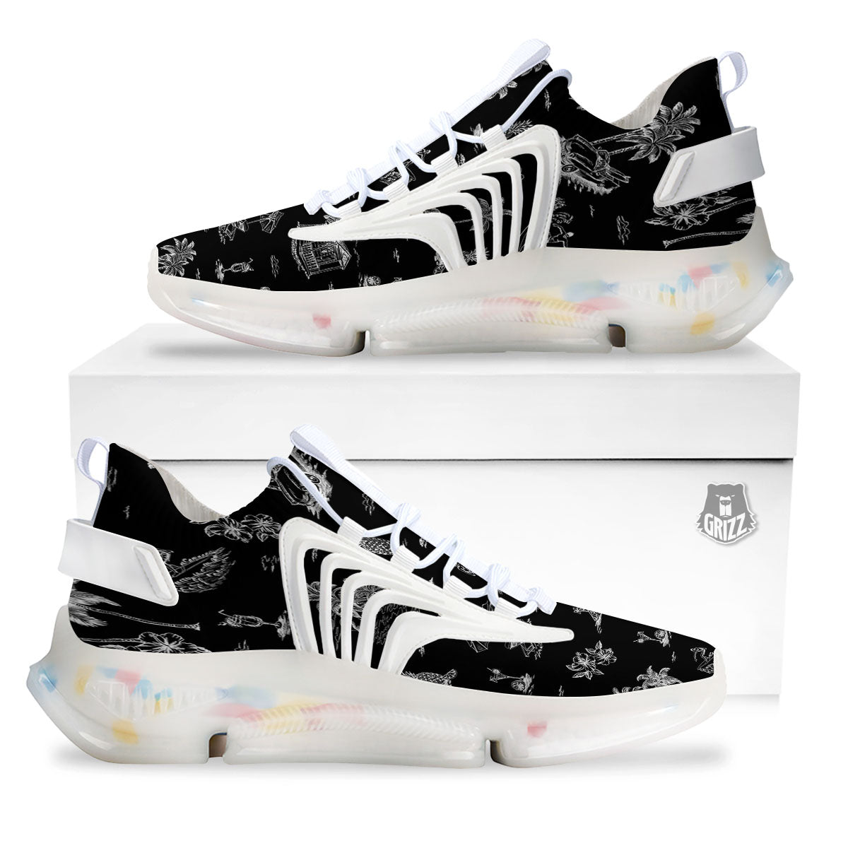 Surfing Black White Print Pattern White Gym Shoes-grizzshop