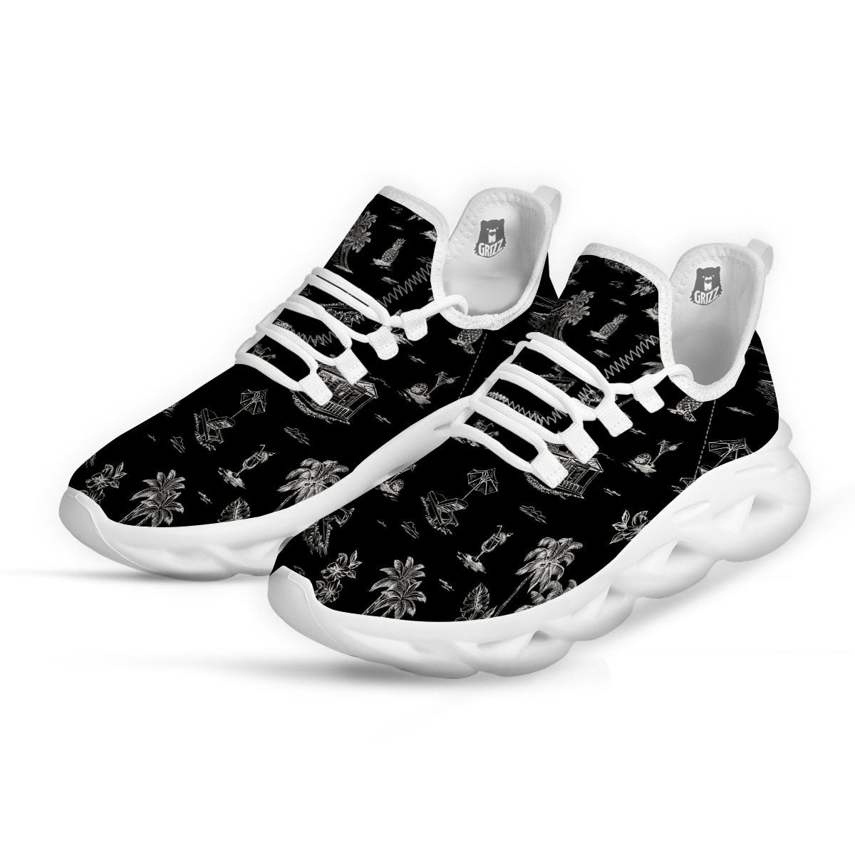 Surfing Black White Print Pattern White Running Shoes-grizzshop