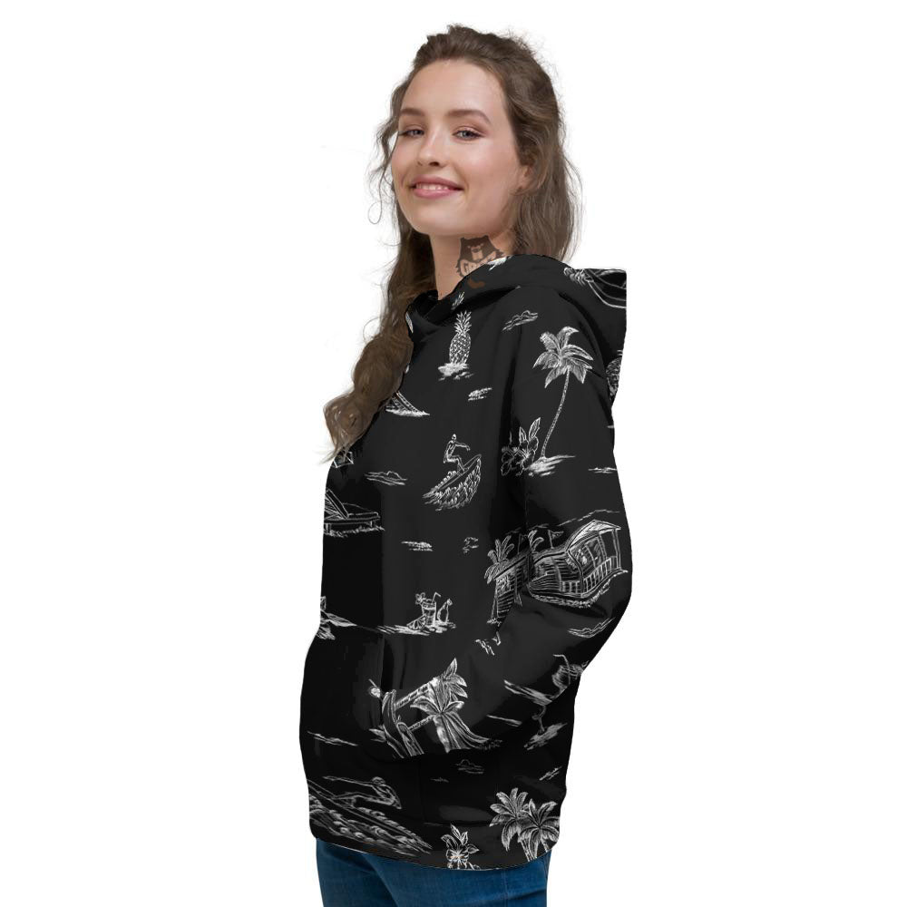 Surfing Black White Print Pattern Women's Hoodie-grizzshop