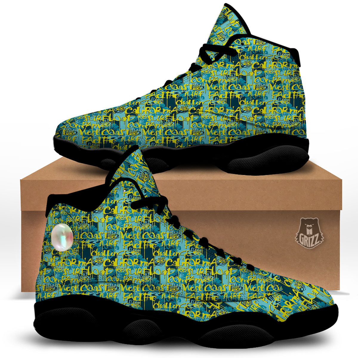 Surfing Graffiti Print Pattern Black Basketball Shoes-grizzshop