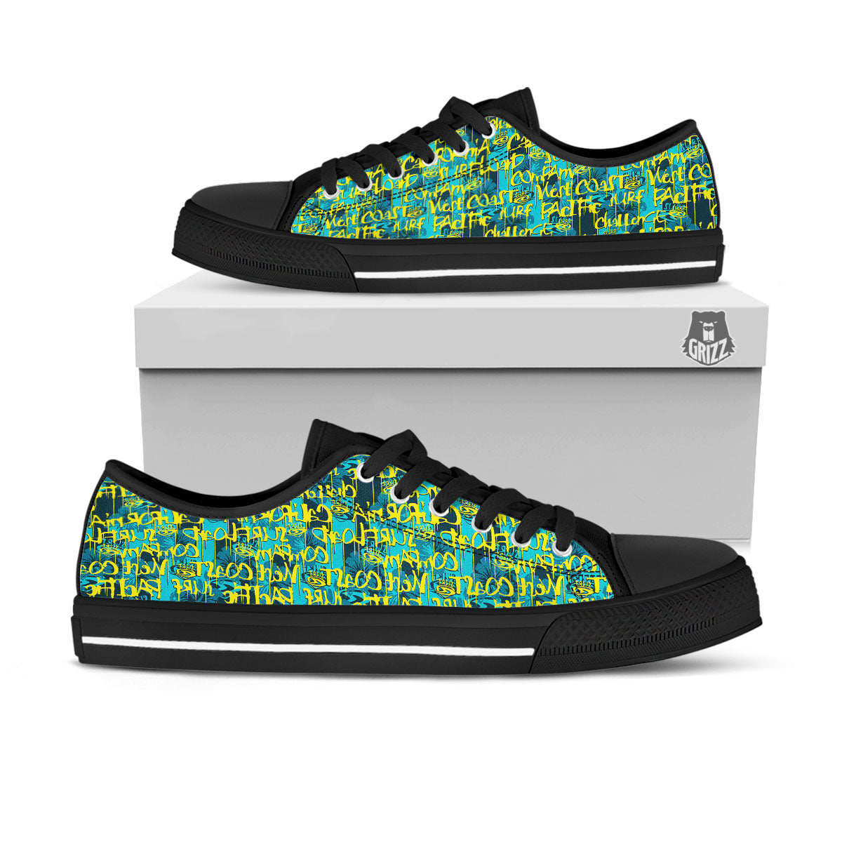 Surfing Graffiti Print Pattern Black Low Top Shoes-grizzshop