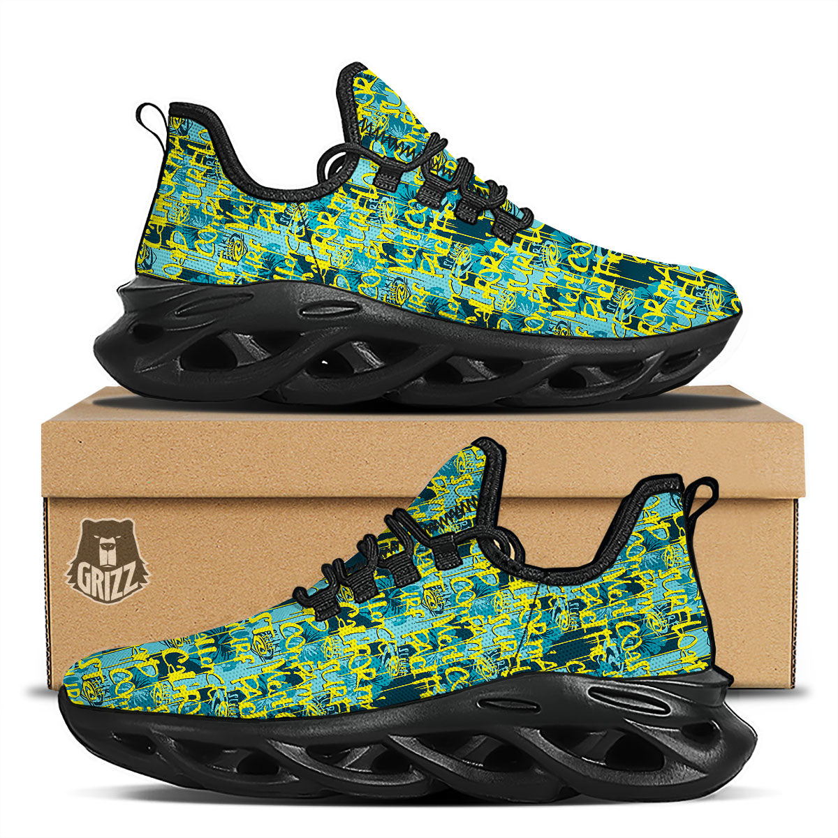 Surfing Graffiti Print Pattern Black Running Shoes-grizzshop