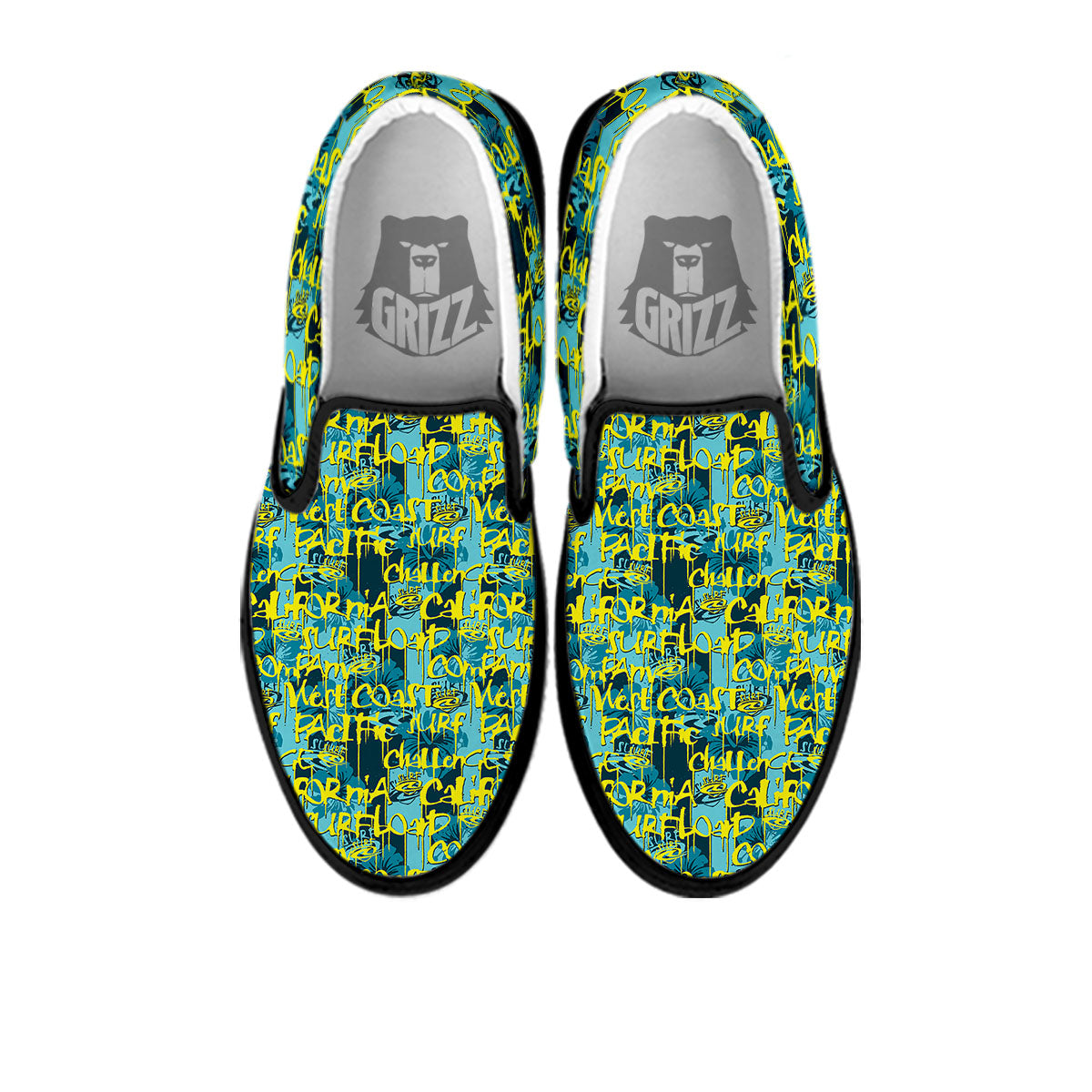Surfing Graffiti Print Pattern Black Slip On Shoes-grizzshop